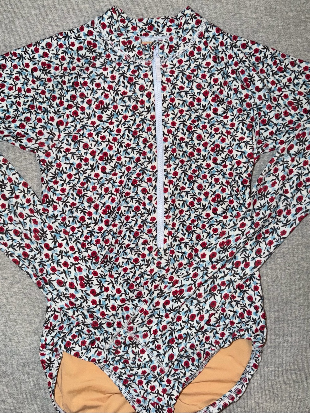 Crewcuts Floral Long Sleeve One-Piece Swimsuit - Red & Blue Floral